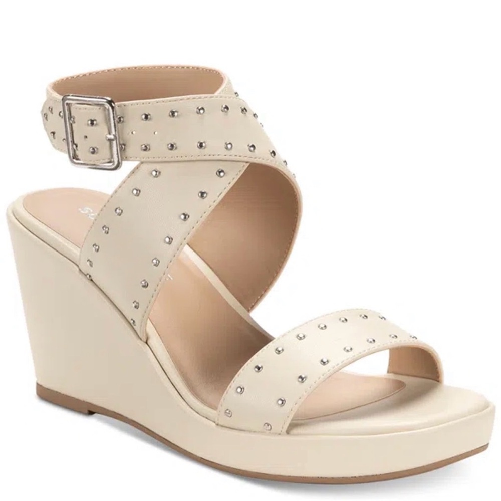 New Sun + Stone Cream Studded Wedge Sandals Sz 9.5 M
